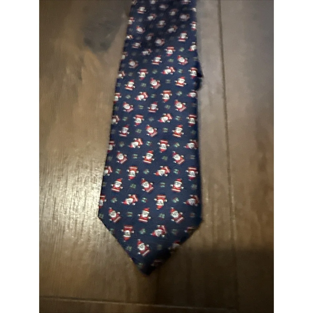 IZOD Santa Claus Christmas Necktie Men's‎ OS Navy Blue Excellent Holiday Novelty